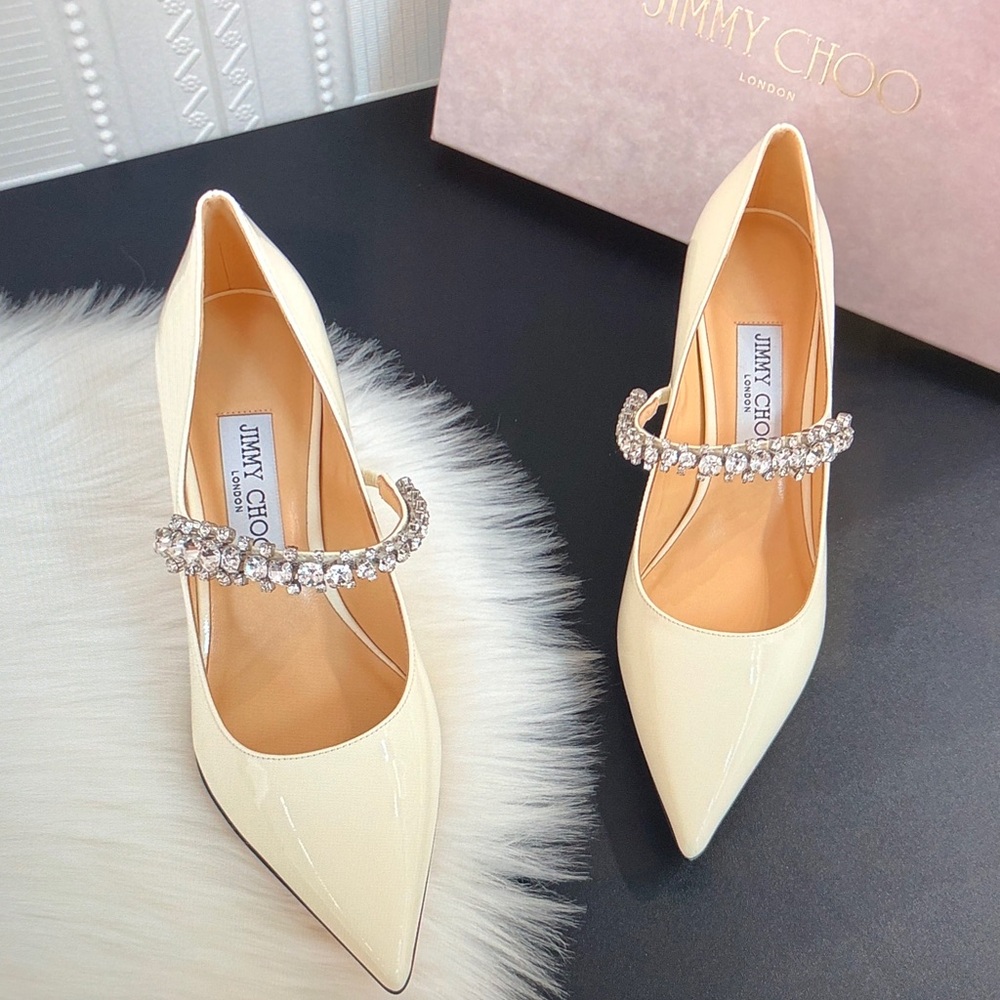 Jimmy Choo Off-White Bing Pumps 85 Heels with Crystal Strap - Picture 1 of 9